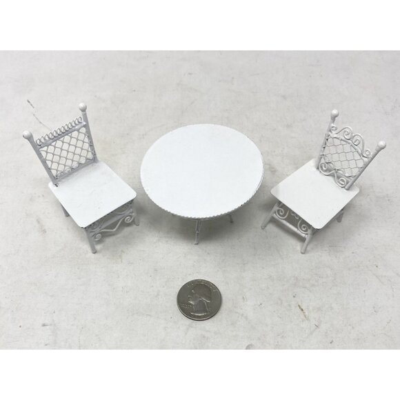 White Wrought Iron Dollhouse Outdoor Patio Set Table And 2 Chairs - Picture 8 of 8